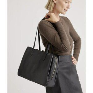 Quince Black Italian Leather Triple Compartment Work Tote Bag New